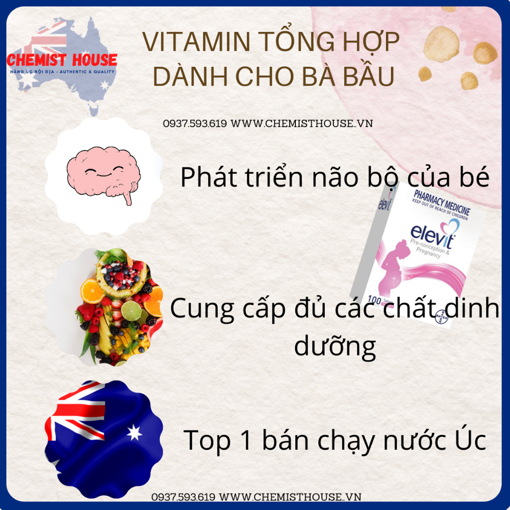 Combo Vitamin cho Mẹ Bầu 4 món (Elevit bầu hồng tổng hợp + DHA Bio Island + Canxi Ostelin + Sắt Blackmores)