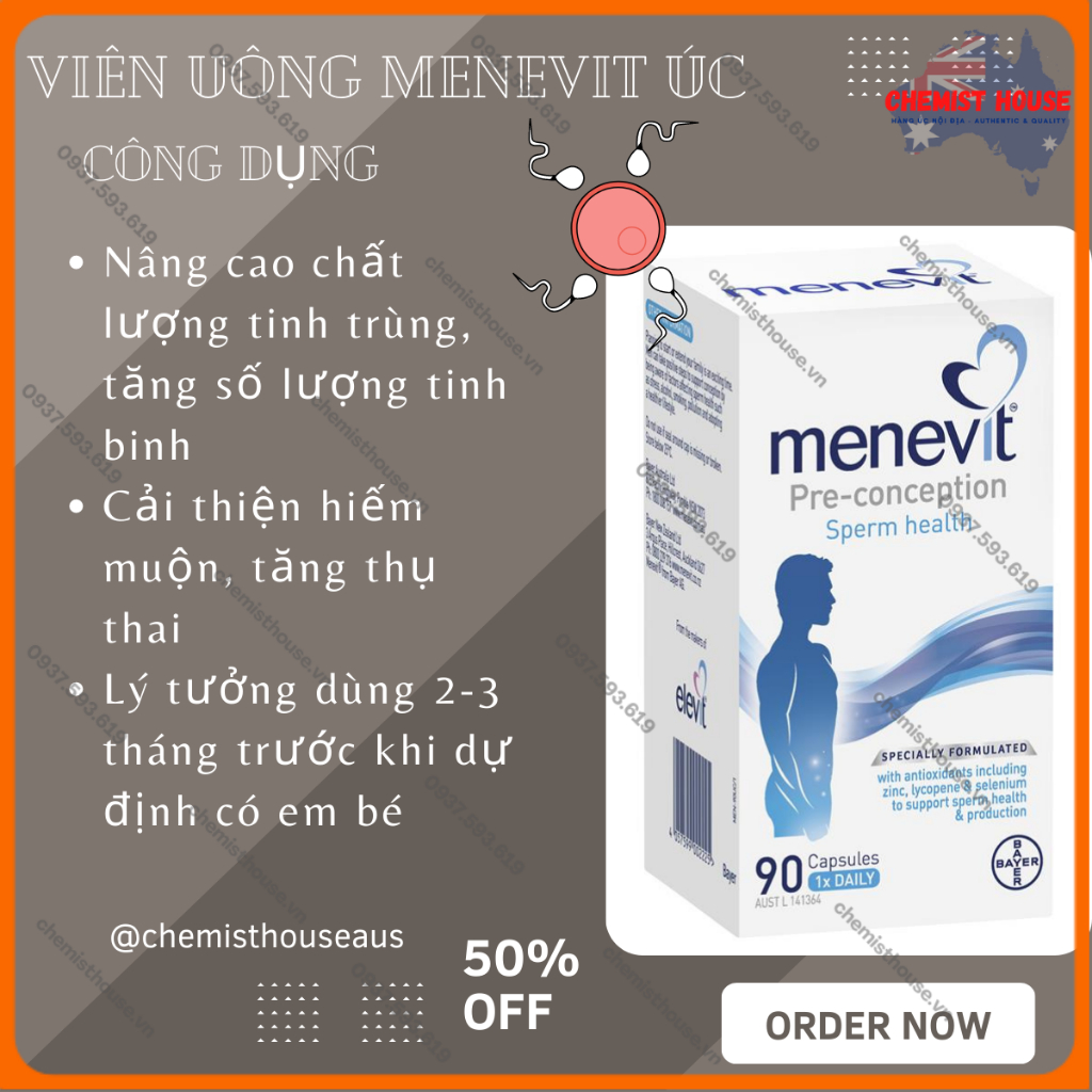 [Hàng chuẩn Úc] Combo Thụ Thai 3 món (Menevit + Hàu Oyster Plus + Blackmores Conceive Well Gold) HSD Xa