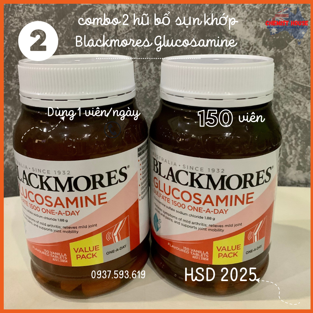 Viên uống hỗ trợ bổ sụn xương khớp Úc - Blackmores Glucosamine 1500mg giảm thái hóa đau khớp tăng dẻo dai 150 viên