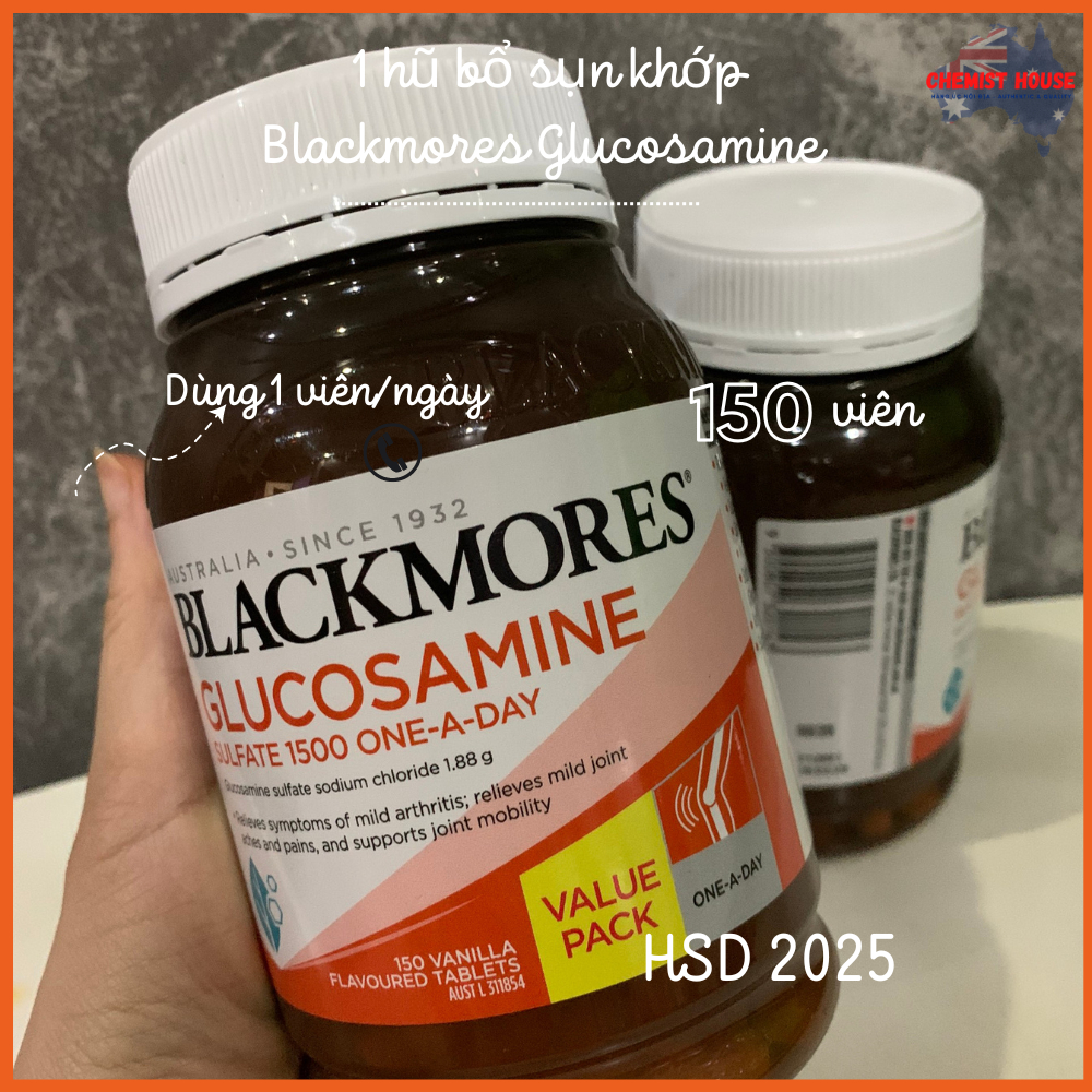 Viên uống hỗ trợ bổ sụn xương khớp Úc - Blackmores Glucosamine 1500mg giảm thái hóa đau khớp tăng dẻo dai 150 viên