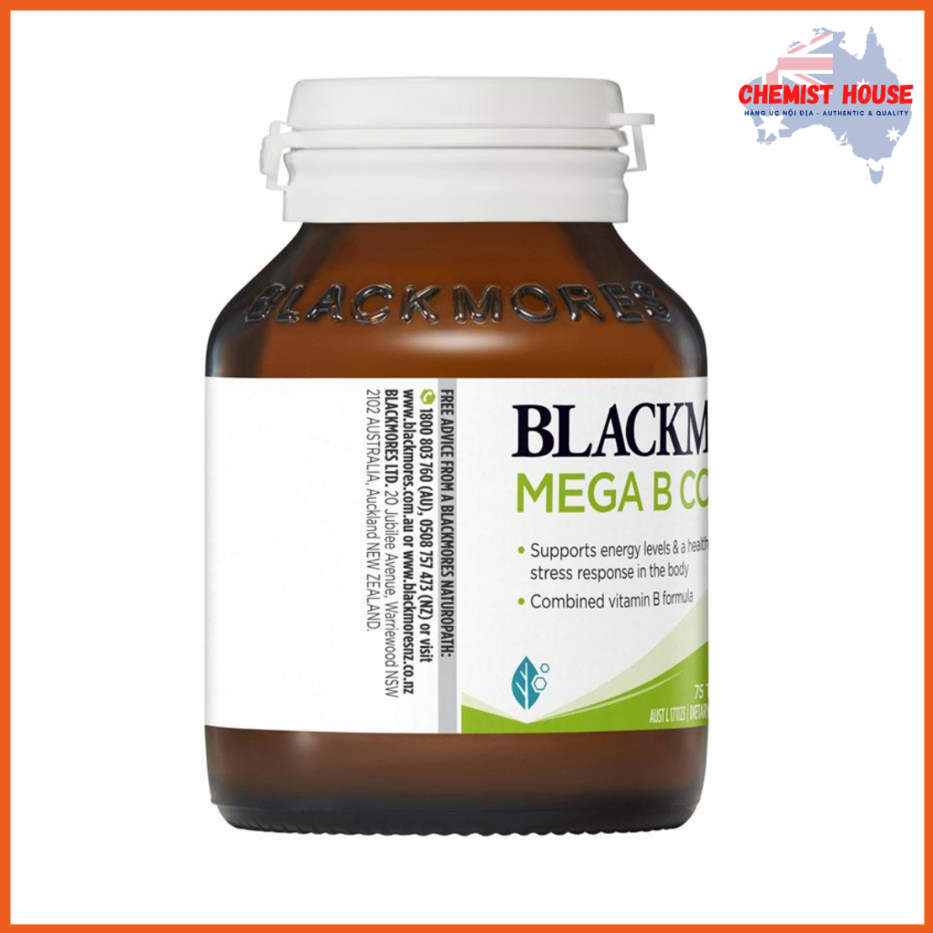Viên Uống Tăng Cường Năng Lượng Vitamin Nhóm B - Blackmores Mega B Complex Energy Support Vitamin Phù Hợp Ăn Chay