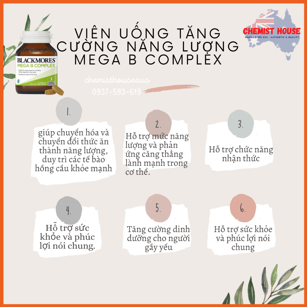 Viên Uống Tăng Cường Năng Lượng Vitamin Nhóm B - Blackmores Mega B Complex Energy Support Vitamin Phù Hợp Ăn Chay