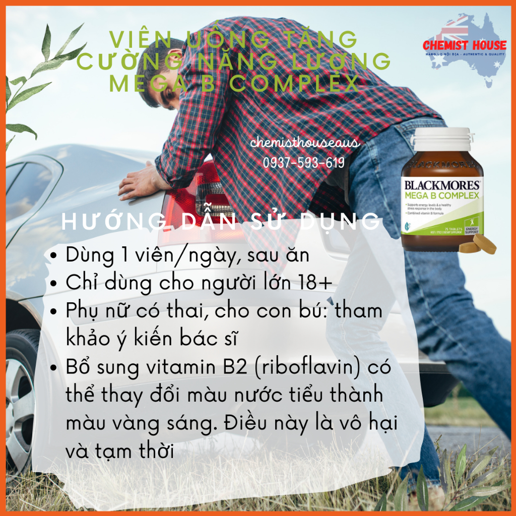 Viên Uống Tăng Cường Năng Lượng Vitamin Nhóm B - Blackmores Mega B Complex Energy Support Vitamin Phù Hợp Ăn Chay
