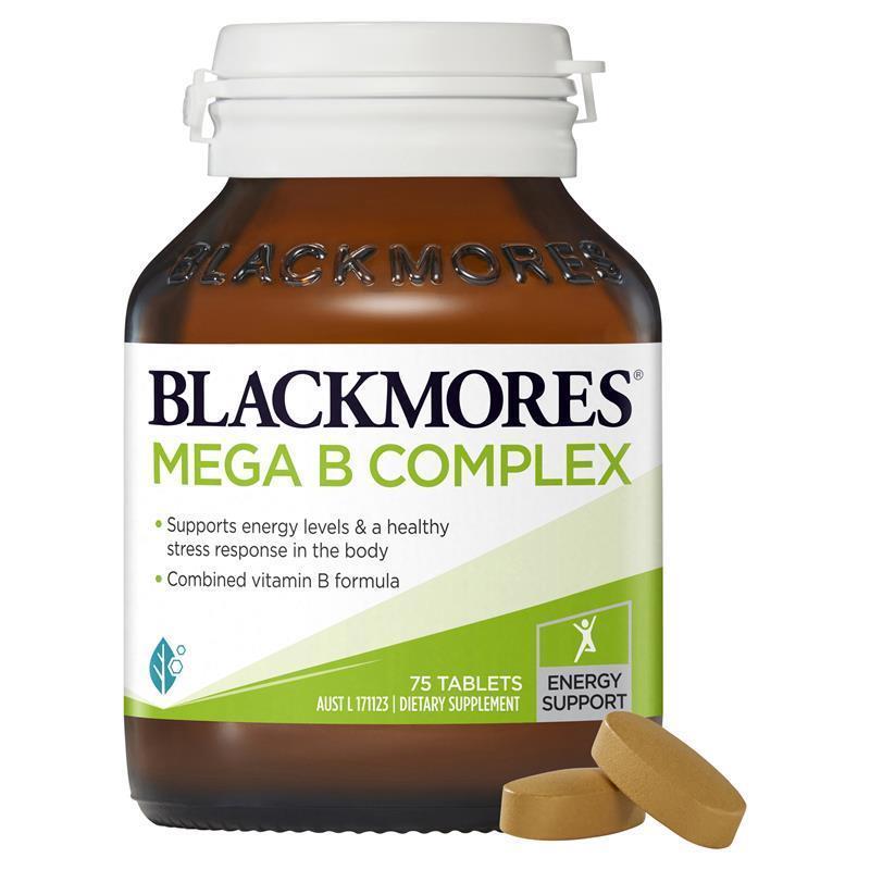 Viên Uống Tăng Cường Năng Lượng Vitamin Nhóm B - Blackmores Mega B Complex Energy Support Vitamin Phù Hợp Ăn Chay