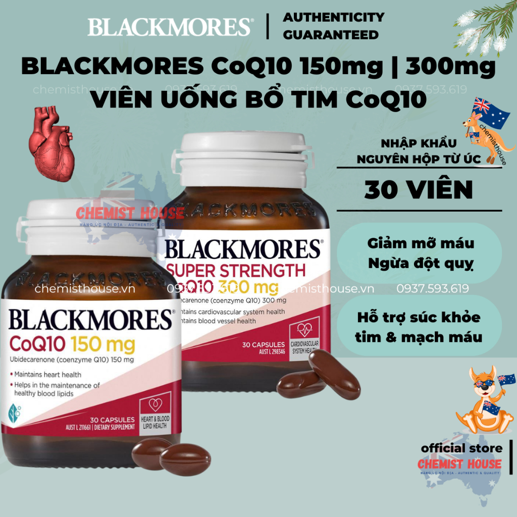 [Hàng Chuẩn ÚC] Viên uống hổ trợ/bổ tim mạch 30 viên - Blackmores CoQ10 150mg 300mg