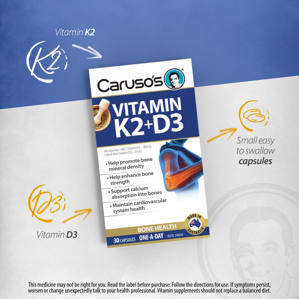 Viên uống bổ sung Vitamin D3 ÚC Blackmores Vitamin D3 1000IU Bioglan Vitamin K2 + D3 Carusos Vitamin K2 + D3