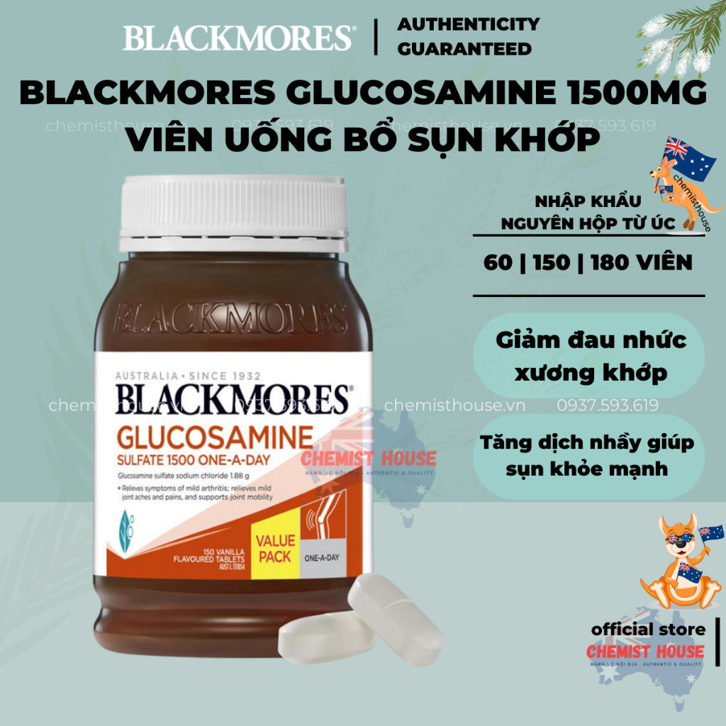 Viên uống hỗ trợ bổ sụn xương khớp Úc - Blackmores Glucosamine 1500mg giảm thái hóa đau khớp tăng dẻo dai 150 viên