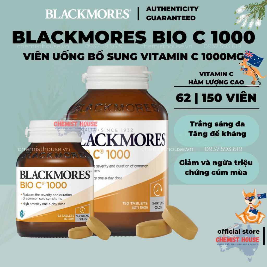 [Hàng Chuẩn ÚC] Blackmores Bio C 1000 Viên uống bổ sung C 1000mg 62 viên