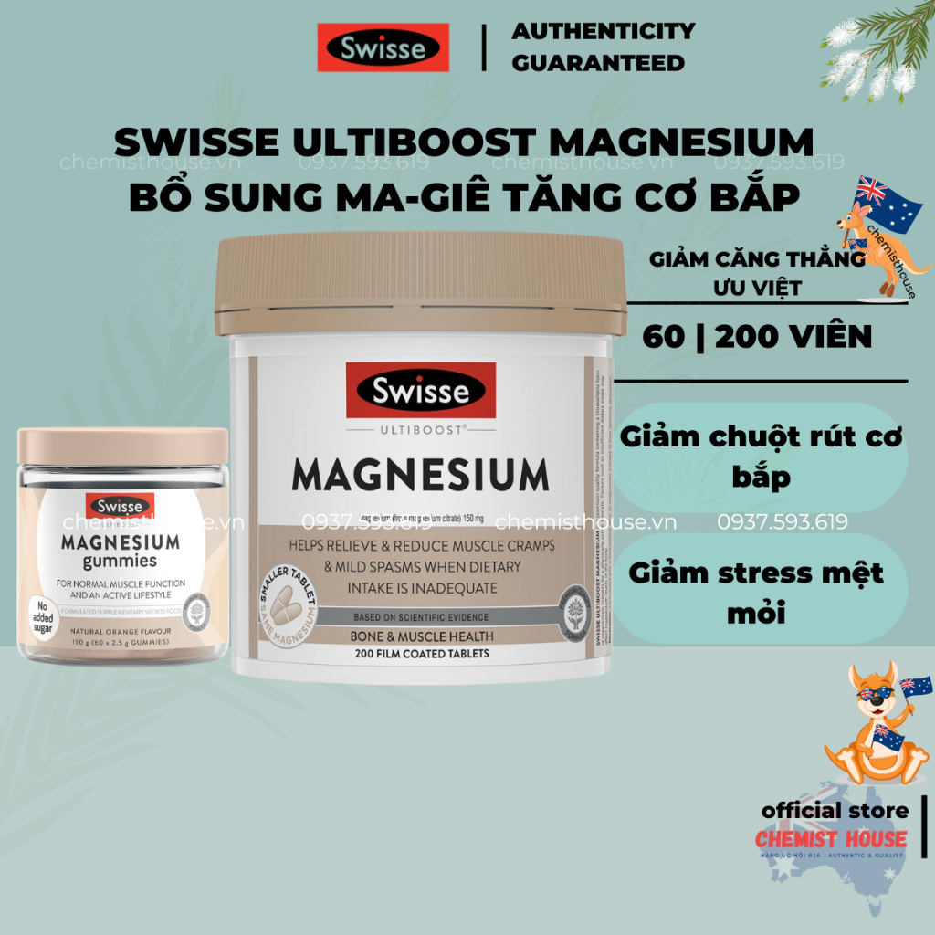 [Hàng Úc] Swisse Ultiboost Magnesium Viên Uống Bổ Sung Magie Tăng Cường Cơ Bắp Giảm Căng Thẳng Duy Trì Năng Lượng