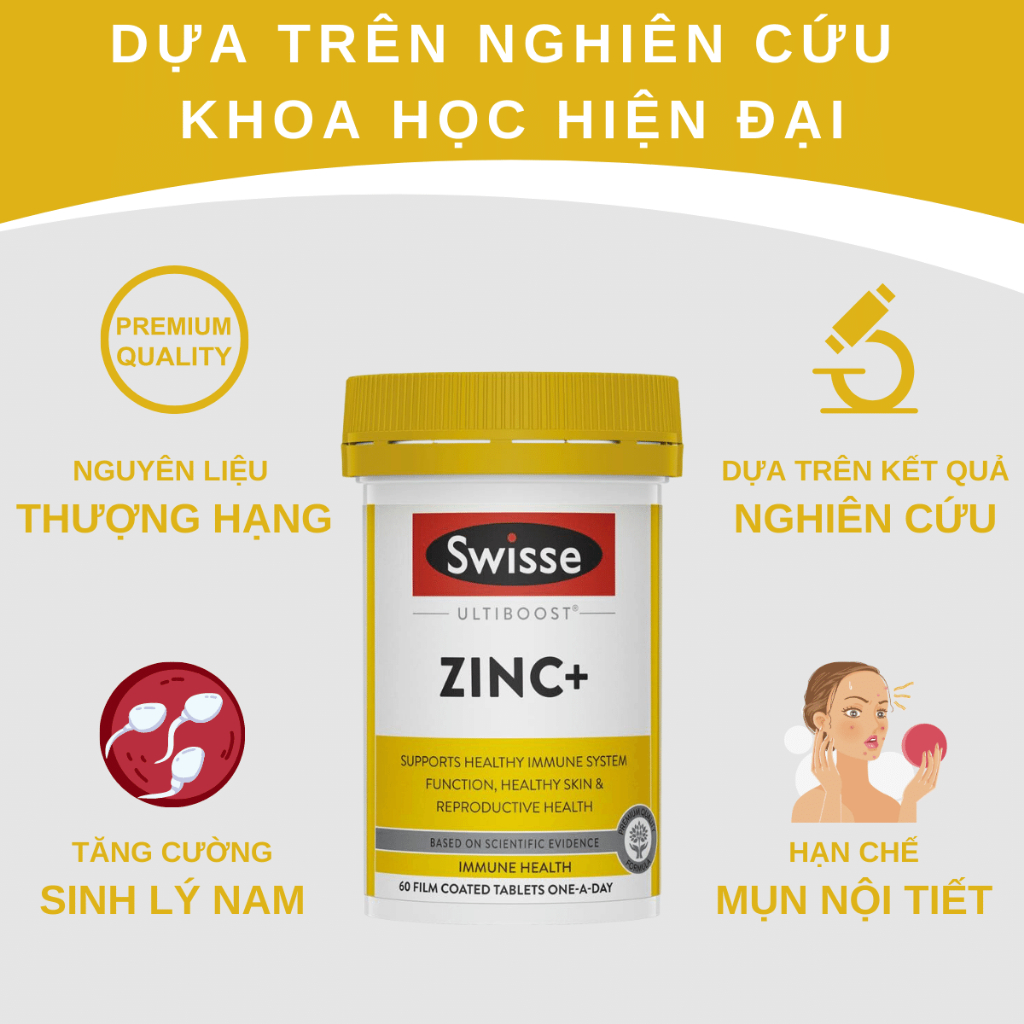Swisse Ultiboost Zinc+ - Viên uống bổ sung Kẽm 60 viên