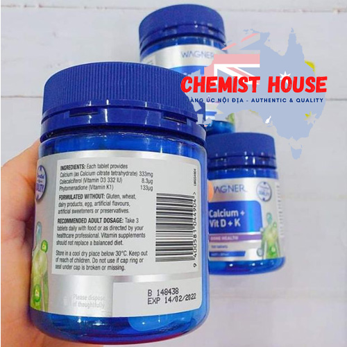 Wagner Calcium + Vitamin D + K - Viên uống bổ sung Canxi - Vitamin D & K 100 viên
