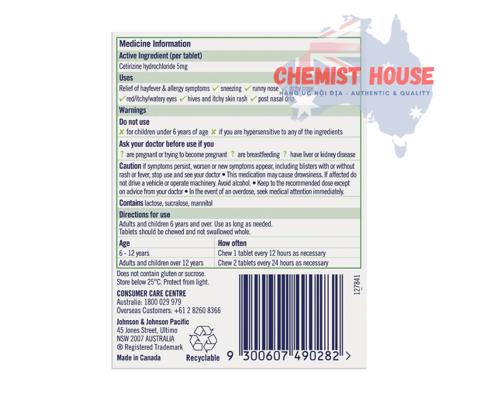 Zyrtec Kids Antihistamine Allergy & Hayfever Chewable Tablet Grape - Viên nhai giảm sốt và dị ứng vị nho 30 viên