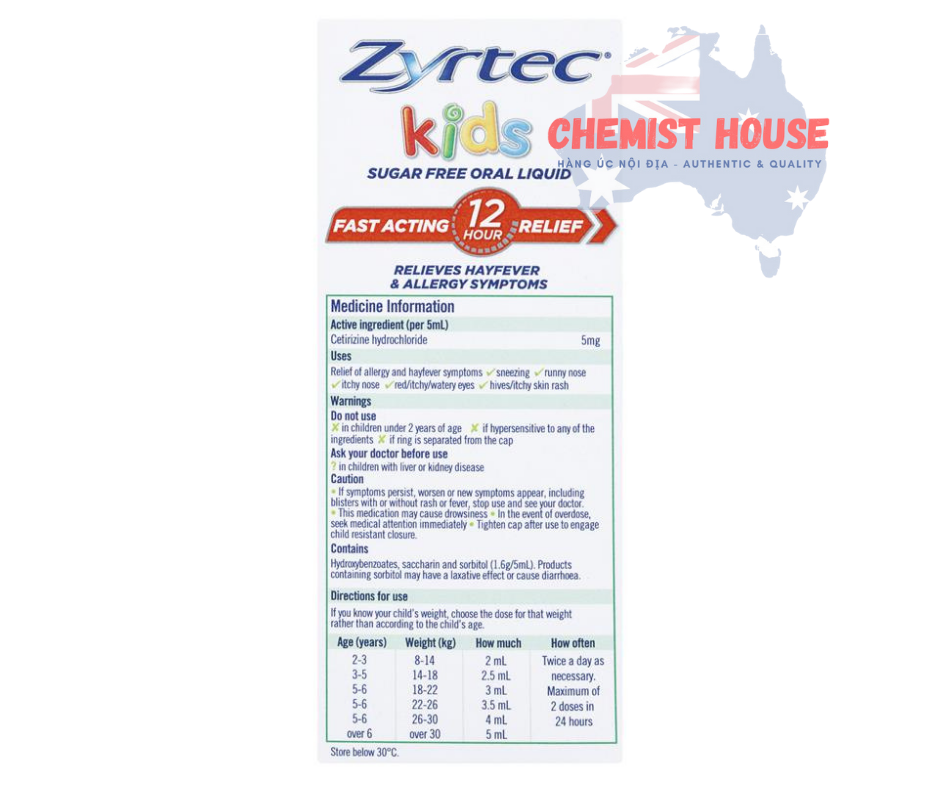 Zyrtec Kids Antihistamine Allergy & Hayfever Oral Liquid Banana - Siro giảm sốt và dị ứng vị chuổi 75ml