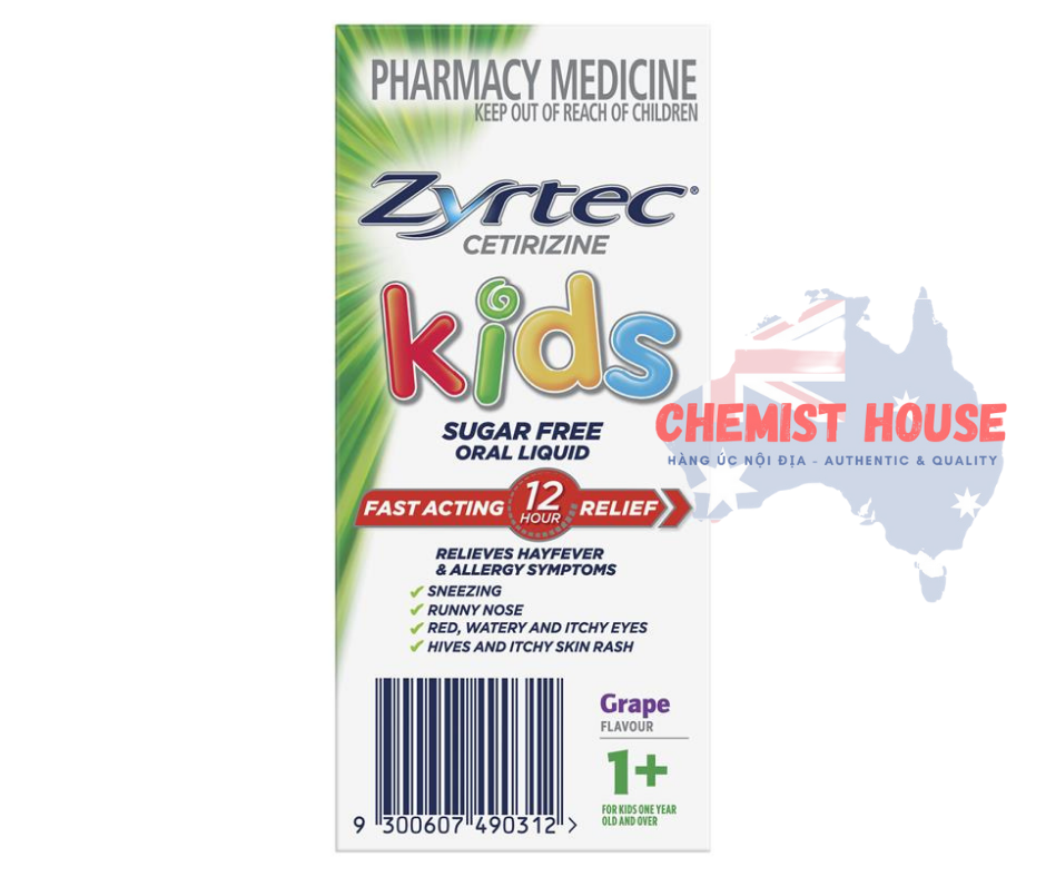 Zyrtec Kids Antihistamine Allergy & Hayfever Oral Liquid Grape - Siro giảm sốt và dị ứng vị nho 60ml