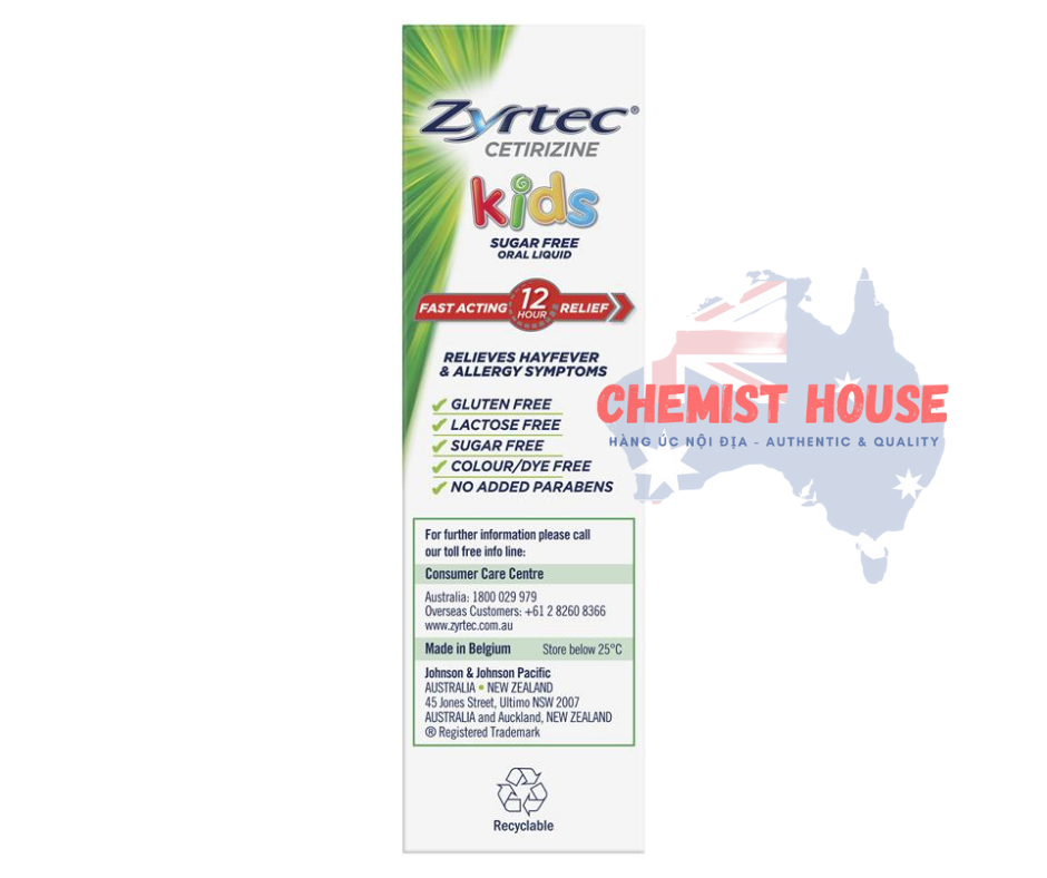 Zyrtec Kids Antihistamine Allergy & Hayfever Oral Liquid Grape - Siro giảm sốt và dị ứng vị nho 60ml