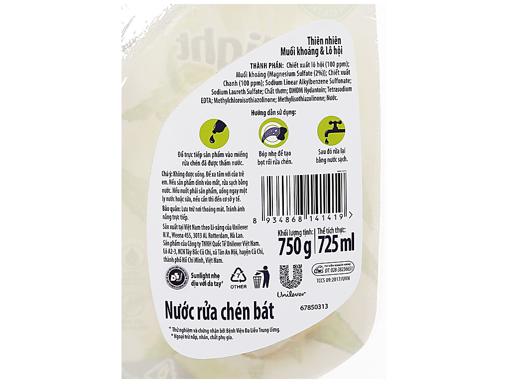 Nước rửa chén Sunlight Extra thiên nhiên muối khoáng và lô hội chai 725ml Nước rửa chén Sunlight Extra thiên nhiên muối khoáng và lô hội chai 725ml