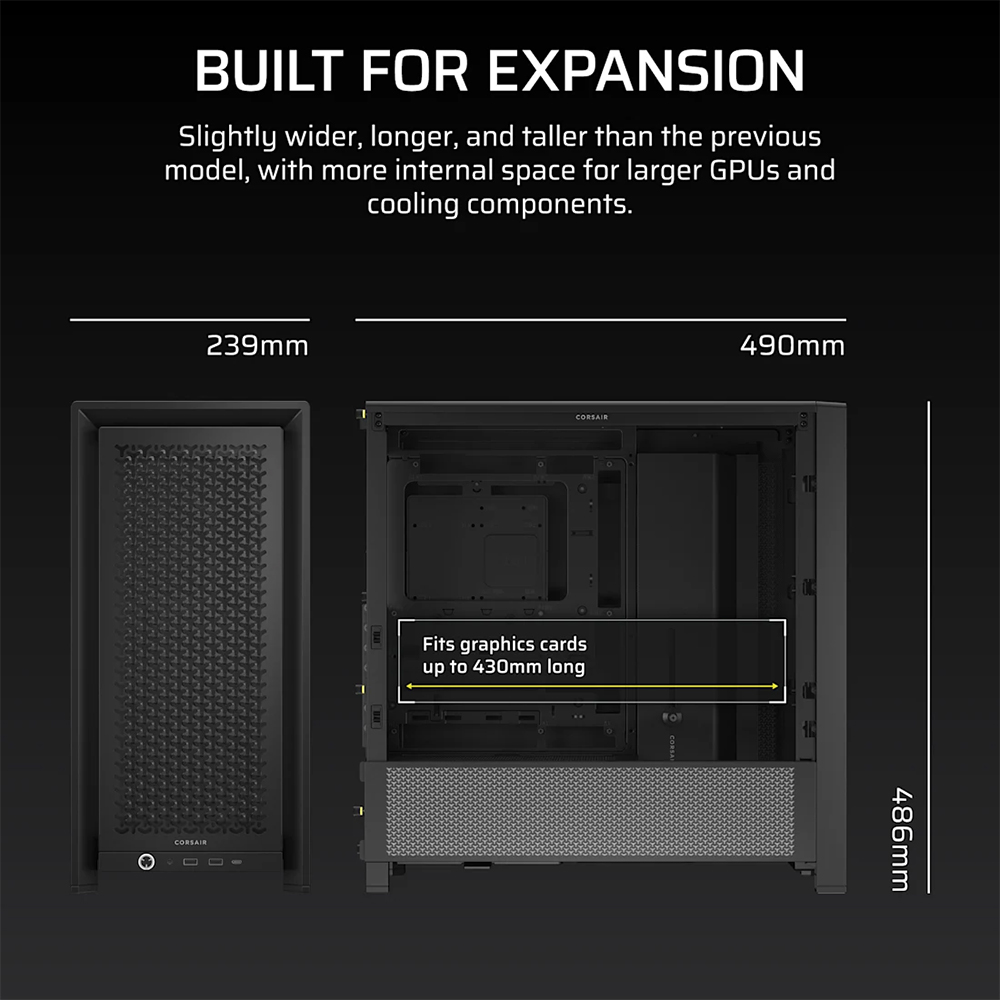Vỏ máy tính CORSAIR FRAME 4000D BLACK (MÀU ĐEN/ MID TOWER/ ATX/ USB-C)