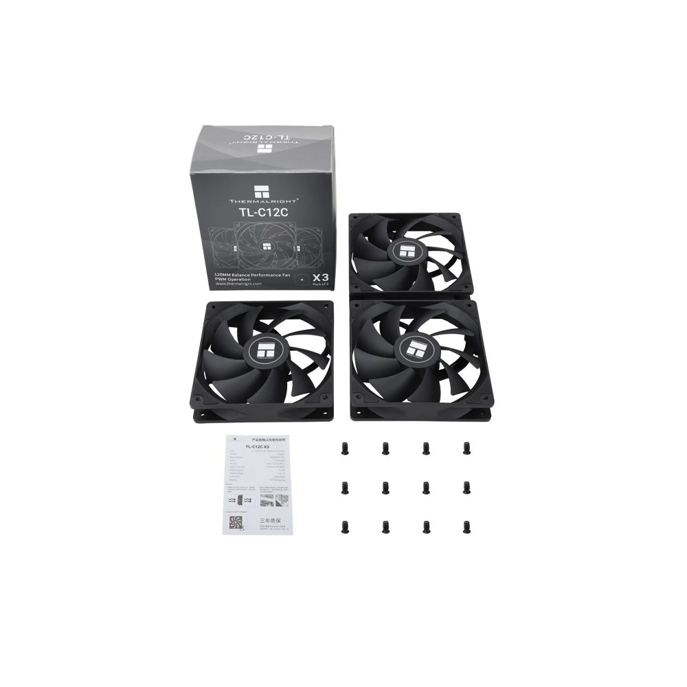QUẠT TẢN NHIỆT THERMALRIGHT TL-C12C X3 BLACK (MÀU ĐEN/120MM/ BỘ 3 QUẠT)