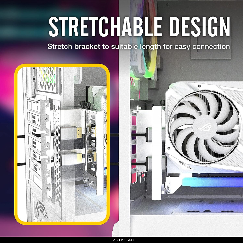 BỘ DỰNG DỌC VGA KÈM RISER EZDIY ARGB VERTICAL GPU MOUNT WITH PCIE 5.0 RISER CABLE - WHITE