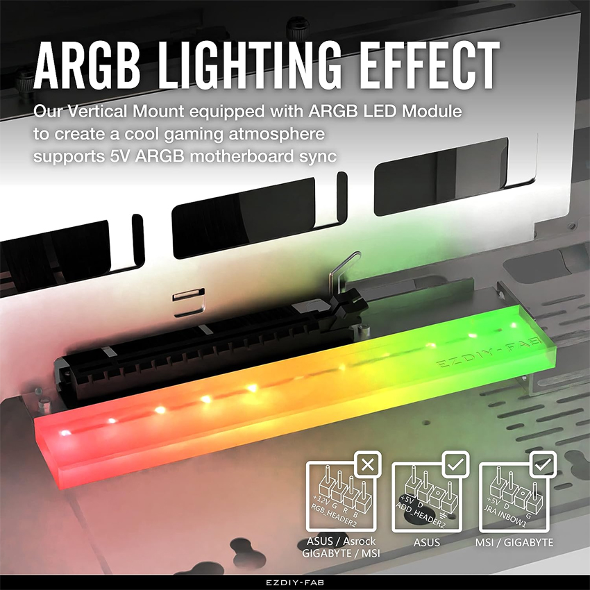 BỘ DỰNG DỌC VGA KÈM RISER EZDIY ARGB VERTICAL GPU MOUNT WITH PCIE 5.0 RISER CABLE - WHITE