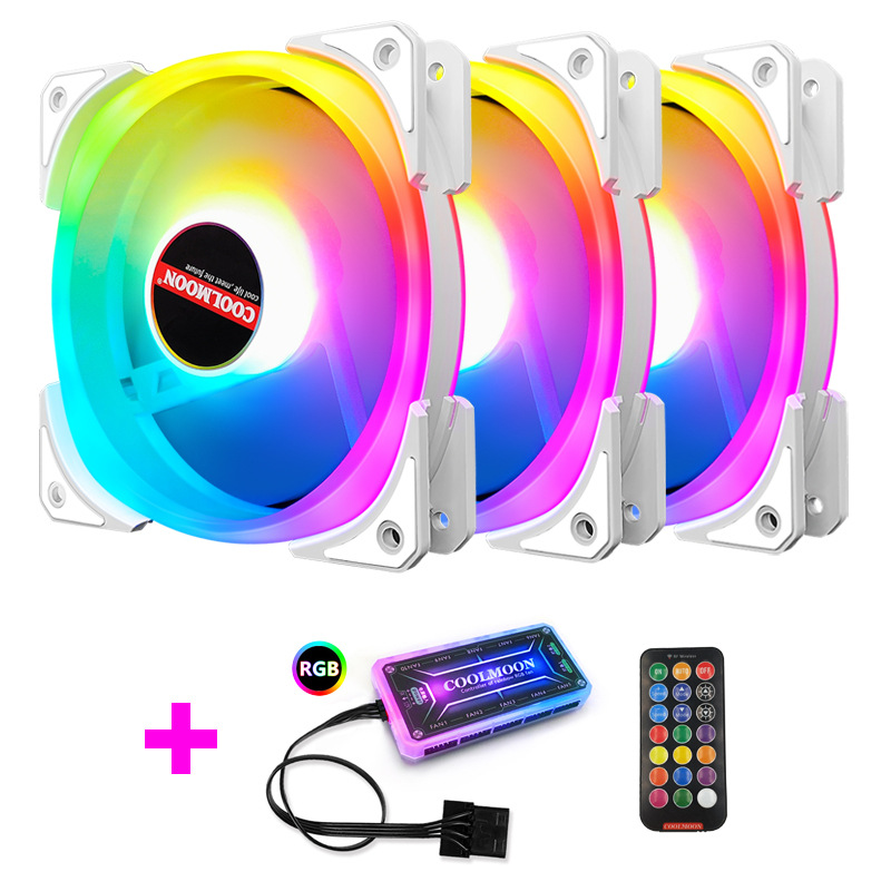 Bộ Quạt Coolmoon U4 LED Ring và tâm A-RGB (Bộ đầy đủ Hub và Remote)