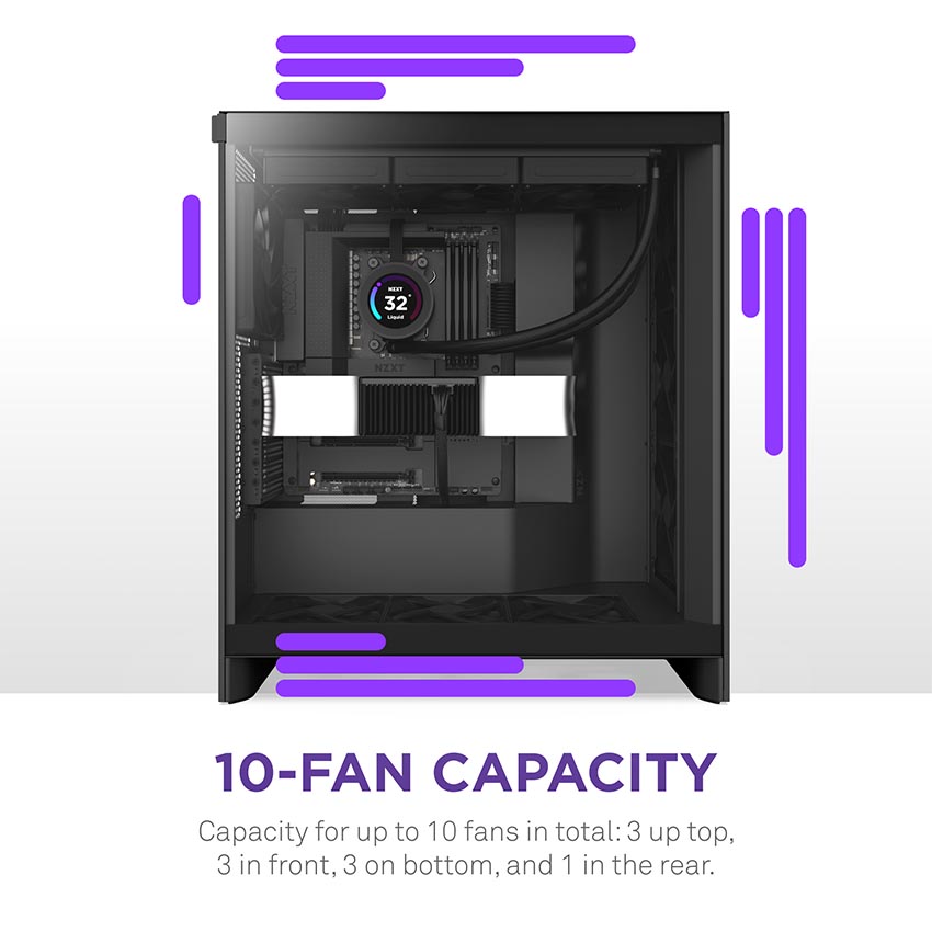 Vỏ máy tính NZXT H7 2024 FLOW BLACK (MÀU ĐEN/ ATX/ MID TOWER/3 FAN ĐEN)