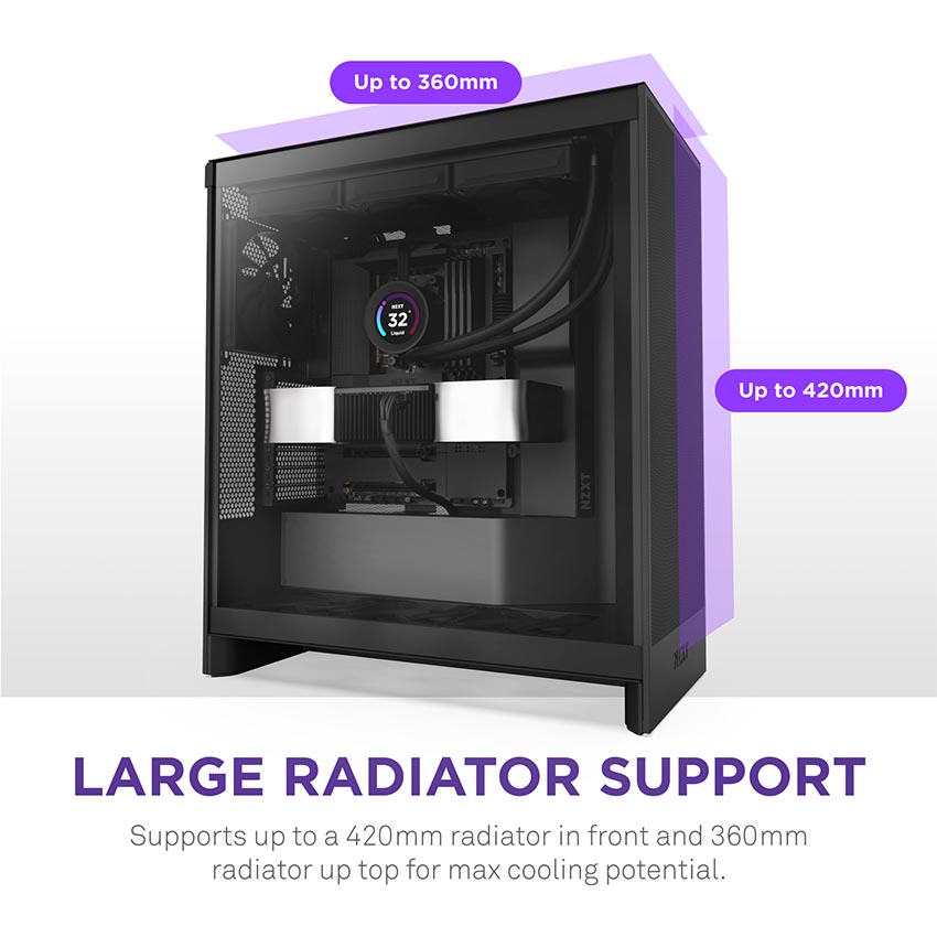 Vỏ máy tính NZXT H7 2024 FLOW BLACK (MÀU ĐEN/ ATX/ MID TOWER/3 FAN ĐEN)