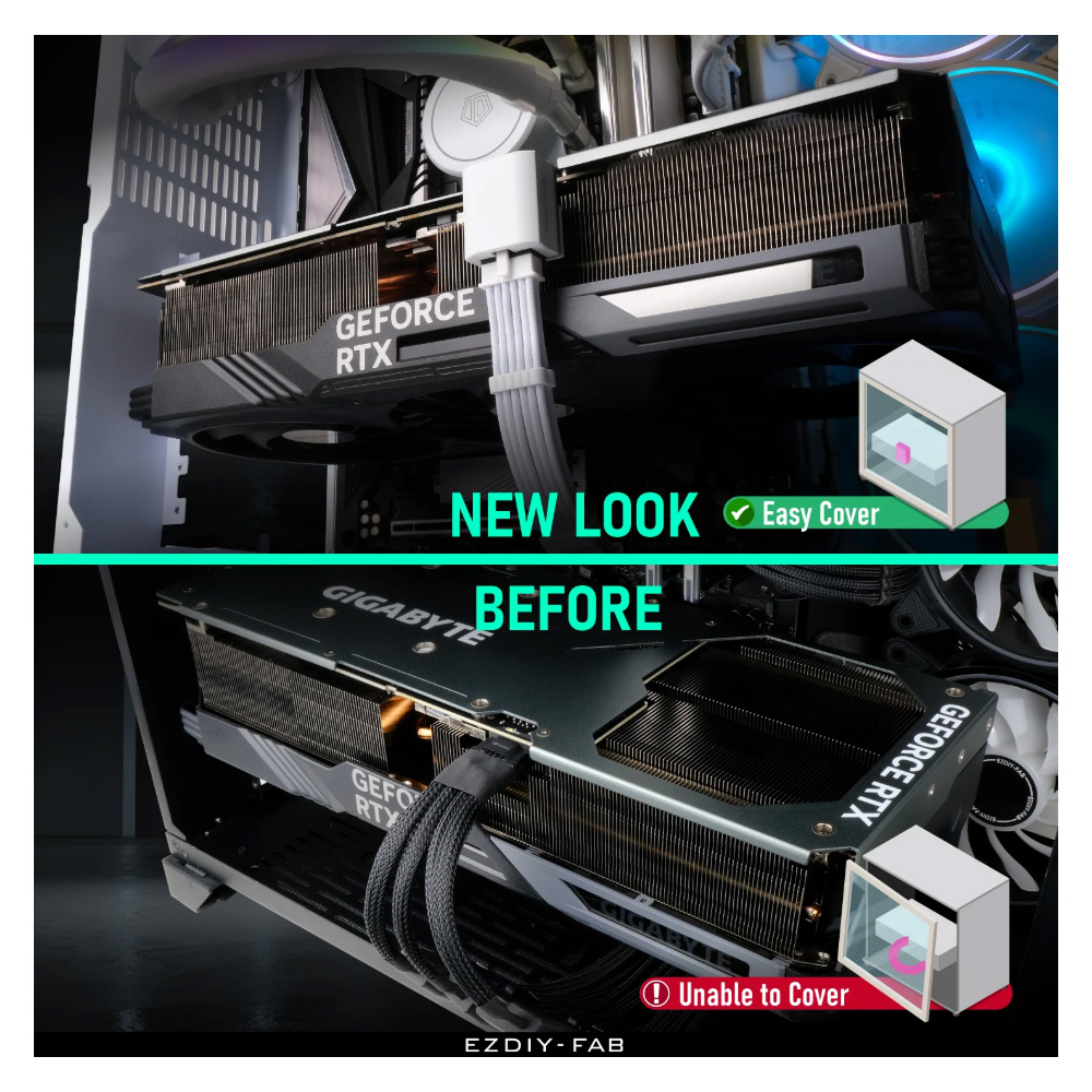 Đầu đảo góc nguồn VGA EZDIY-FAB SHIELD 12VHPWR 600W GPU POWER ADAPTER 90 Degrees WHITE (MÀU TRẮNG)