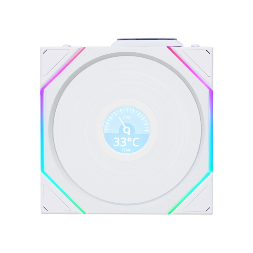 QUẠT TẢN NHIỆT LIAN LI UNI FAN SL WIRELESS LCD REVERSE 120 WHITE (BỘ 3 CÁI/ MÀU TRẮNG/ CÁNH NGƯỢC)