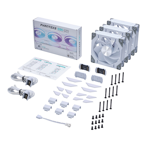 Quạt tản nhiệt PHANTEKS D30 120 REVERSED WHITE - TRIPLE PACK (MÀU TRẮNG/ BỘ 3 QUẠT/ CÁNH NGƯỢC)