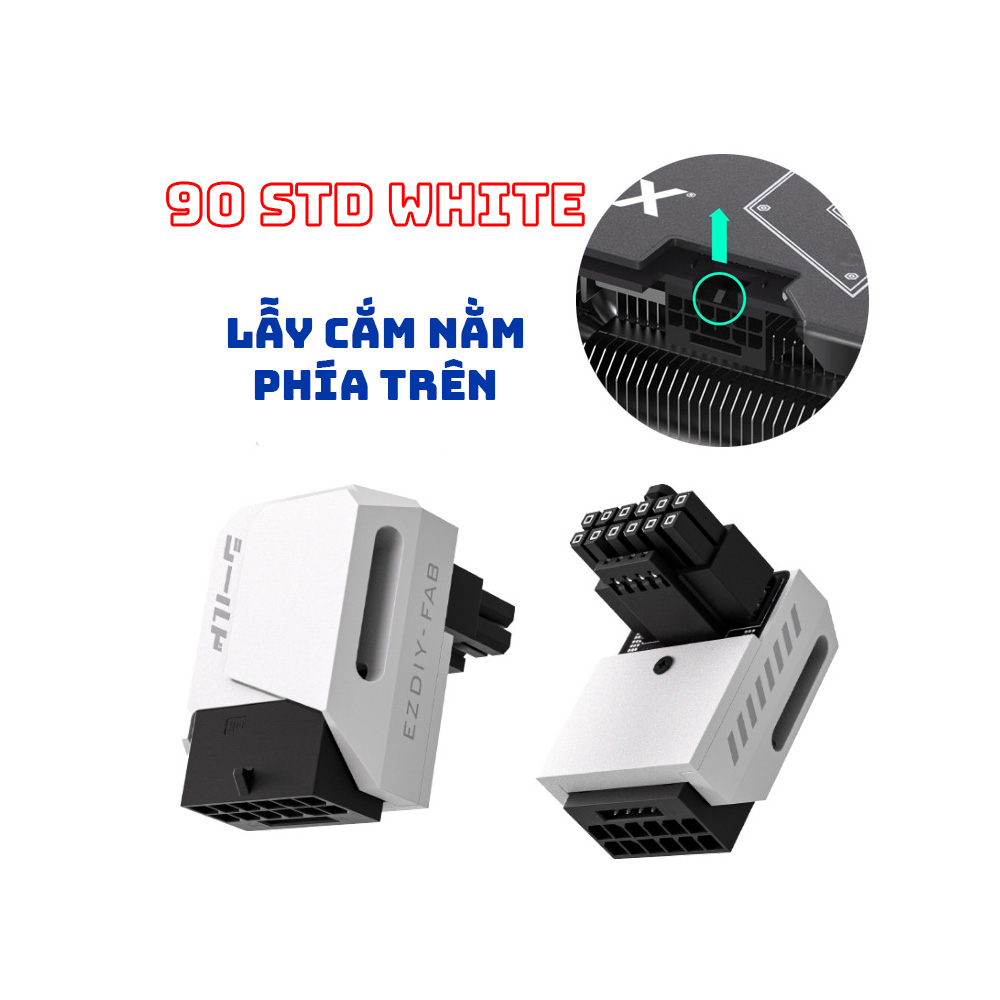 Đầu đảo góc nguồn VGA EZDIY-FAB SHIELD 12VHPWR 600W GPU POWER ADAPTER 90 Degrees WHITE (MÀU TRẮNG)