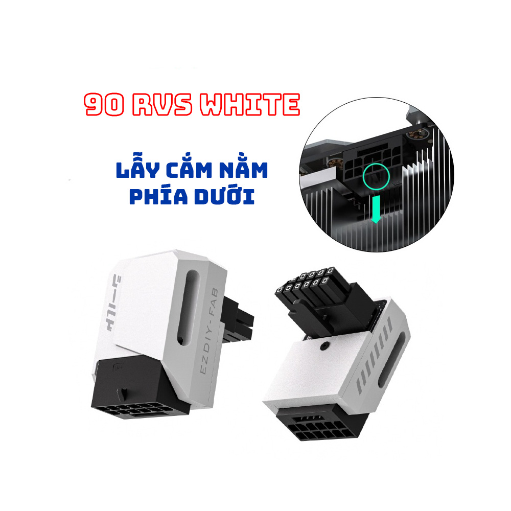 Đầu đảo góc nguồn VGA EZDIY-FAB SHIELD 12VHPWR 600W GPU POWER ADAPTER 90 Degrees WHITE (MÀU TRẮNG)