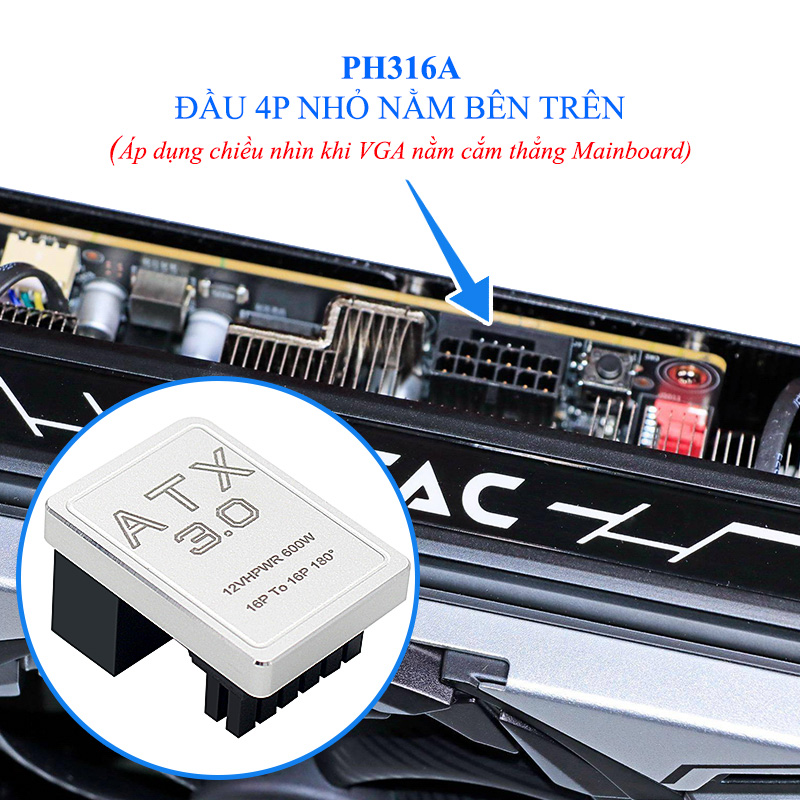 Đảo góc 180 độ chuẩn 12VHPWR PCI-E 5.0 cho VGA 4090/4080/4070Ti