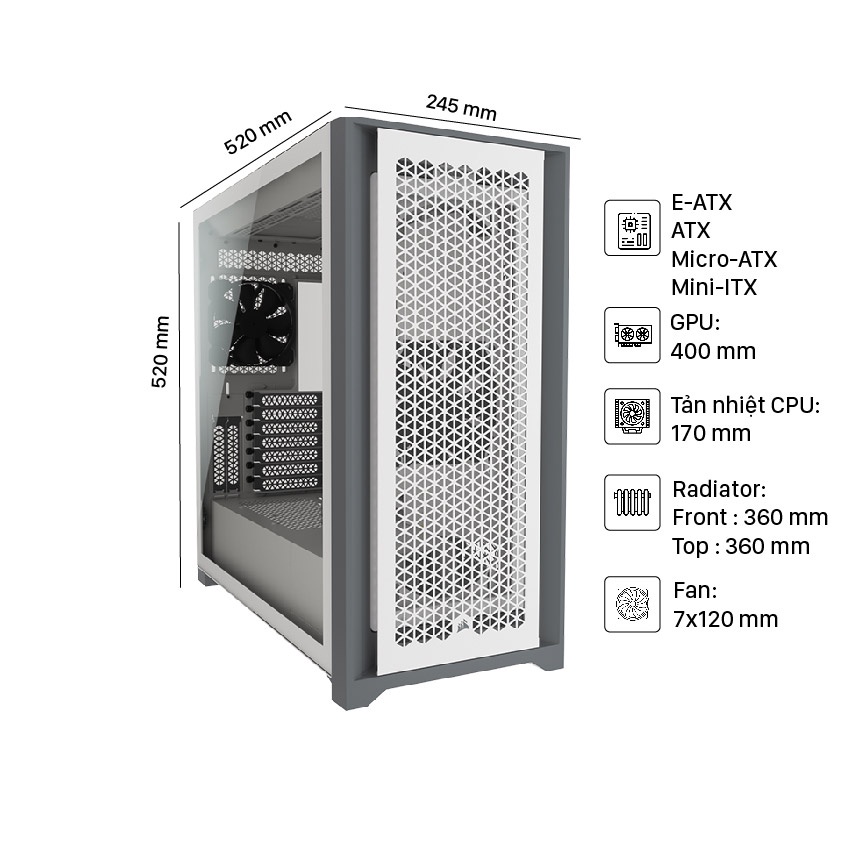 Vỏ Case Corsair 5000D Airflow TG WHITE (Mid Tower/Màu Trắng)