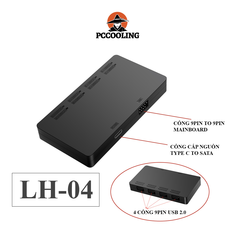 HUB  PC-COOLING LH-04 CHIA CỔNG USB 2.0 - 9PIN 1 RA 4
