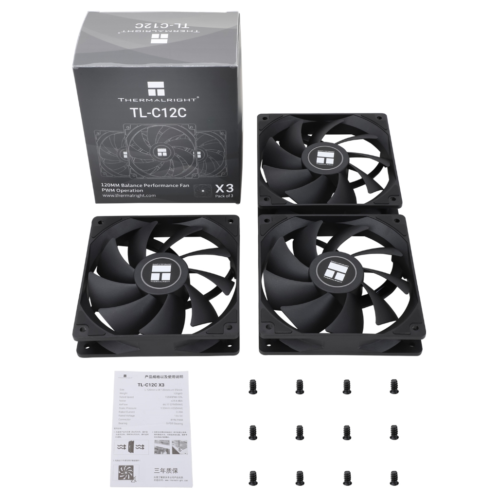 Bộ 3 quạt tản nhiệt Thermalright TL-C12C X3 (Black)