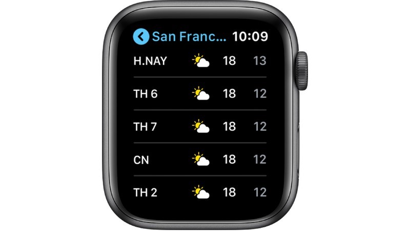Kiểm tra thời tiết trên Apple Watch