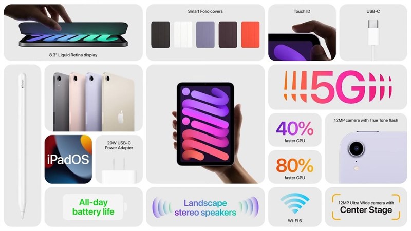 Apple chính thức ra mắt iPad mini 6: Thiết kế mới, màn hình 8.3 inch lớn hơn, quay video 4K, giá từ 11.3 triệu