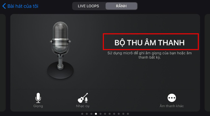 Mở ứng dụng lên và vuốt qua phải tìm và ấn vào Bộ thu âm thanh