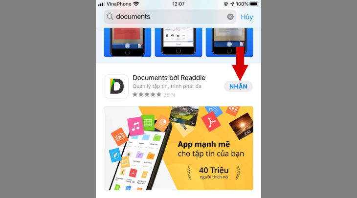 Bạn tìm và tải ứng dụng Documents sau đó mở trên điện thoại
