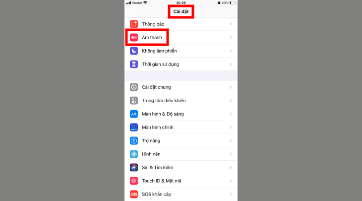 Bấm vào phần Cài Đặt trên điện thoại iPhone của bạn và chọn mục âm thanh