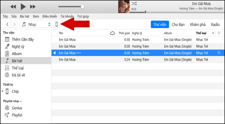 Kết nối iPhone với iTunes bằng cáp và nhấn vào biểu tượng iPhone trên iTunes