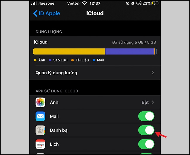 Đồng bộ danh bạ trên iCloud