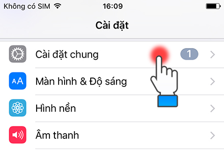 Tiến vào phần cài đặt chung của máy