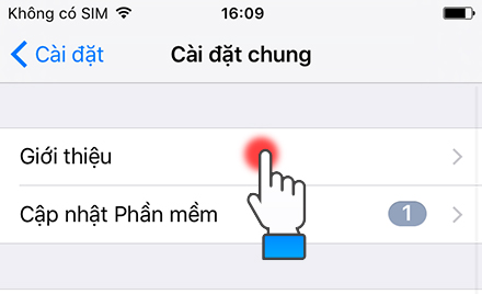 Nhấp vào mục giới thiệu của máy iPhone