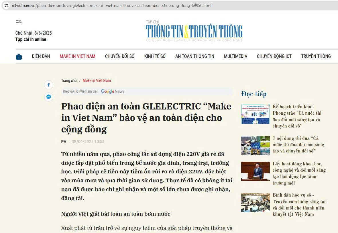 Tạp chí Thông tin & Truyền thông - ICT đưa tin về Phao điện an toàn GLELECTRIC