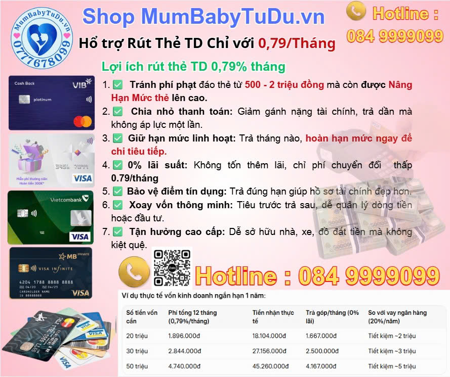Dịch Vụ Rút Thẻ Tín Dụng 0,79% Tháng – Rút Tiền Thẻ TD Chỉ Với 0,79%/Tháng Tại MumBabyTuDu.vn 2026