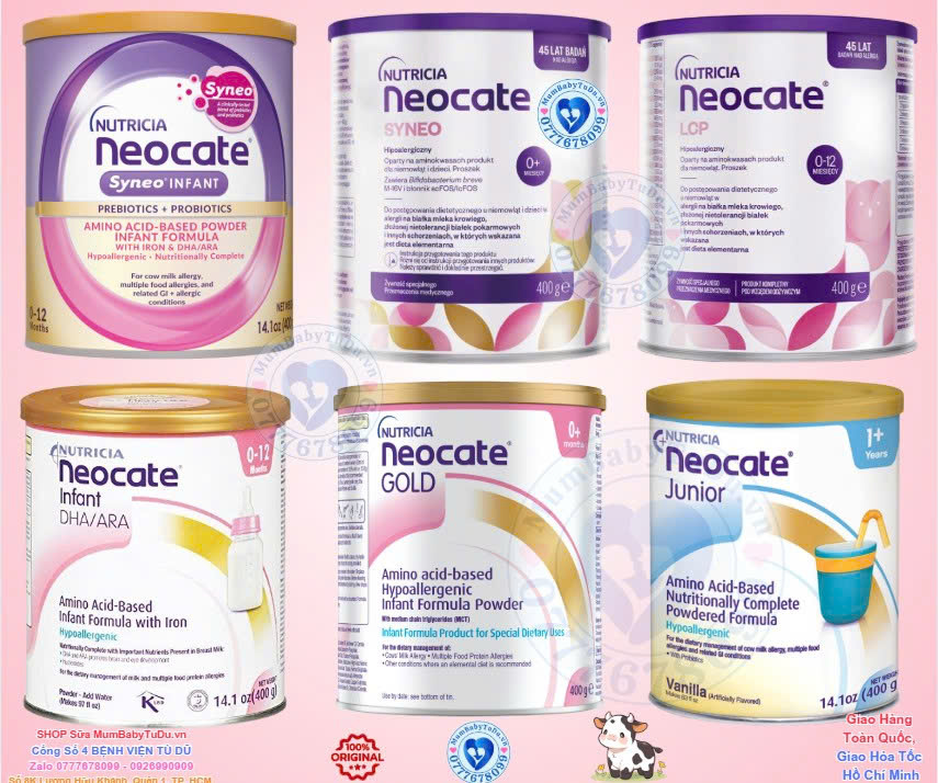 Neocate Cho Trẻ Dị Ứng Đạm Sữa Bò 2026 – So Sánh Neocate Syneo Vs Neocate DHA/ARA Vs Neocate LCP Vs Neocate Gold Công Thức Amino Acid Tự Do Tăng Cân An Toàn Không Lactose Không Gluten Chính Hãng Nutricia Giá Rẻ Cho Bé Sơ Sinh Suy Dinh Dưỡng