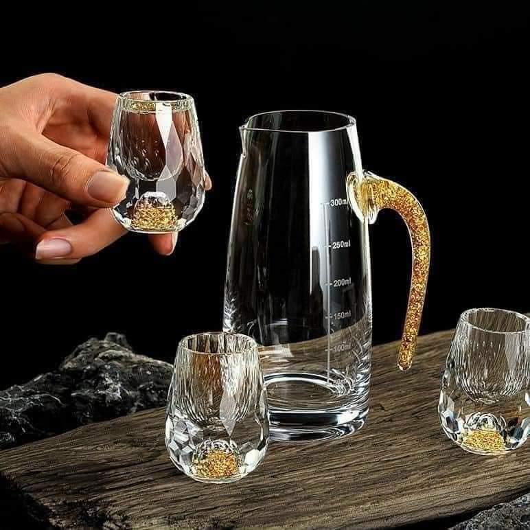 Bộ chén rượu pha lê mắt trâu vàng 24k