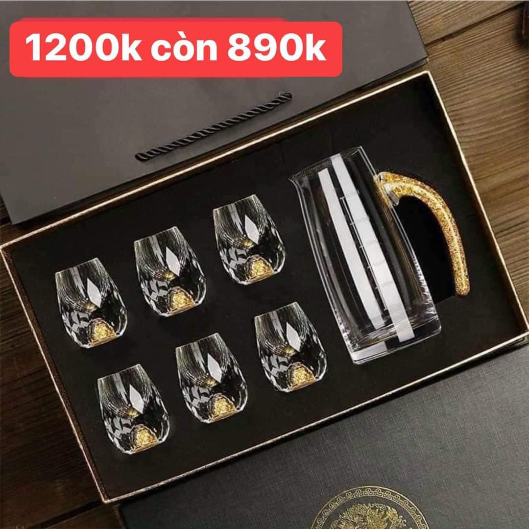 Bộ chén rượu pha lê mắt trâu vàng 24k
